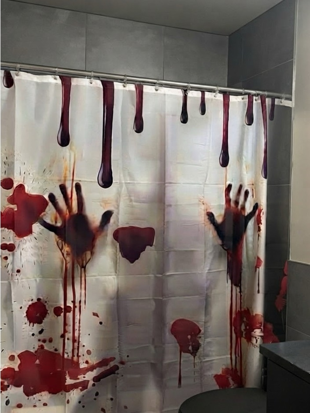 Horror Blood Splatter Shower Curtain - White with Red Accents
